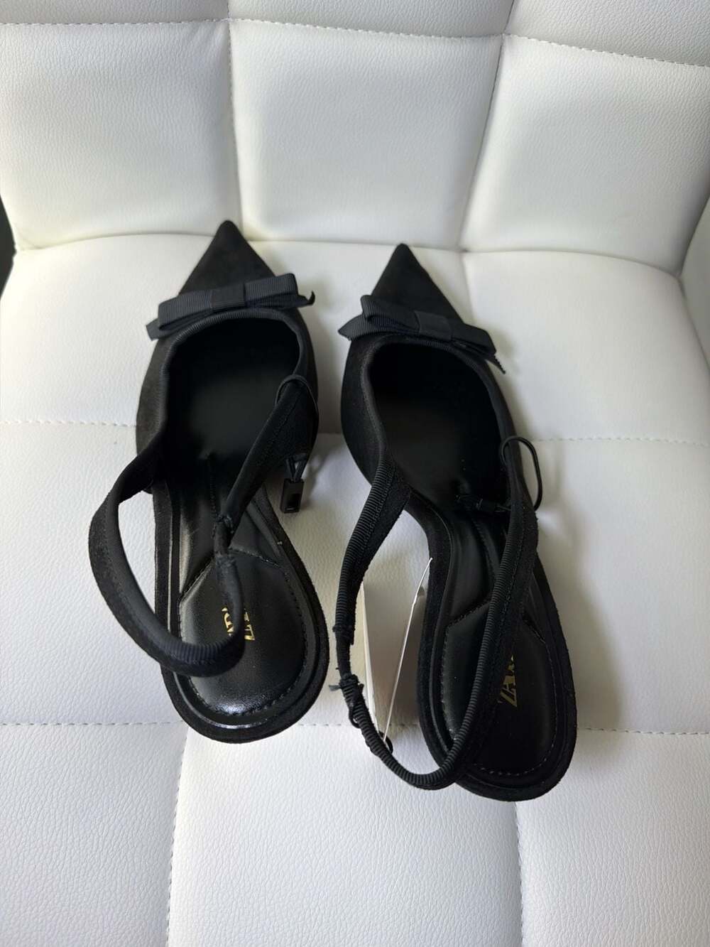 ZARA Black Bow Slingback Kitten Heels - Picture 5 of 8
